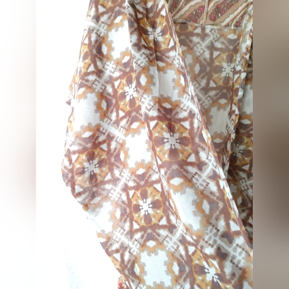 Truth NYC Kimono Duster Open Front Brown Abstract Print Size 1X Chest 56" - Picture 2 of 4